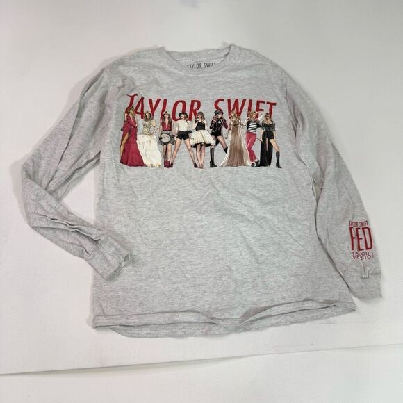 Taylor Swift Long Sleeve Tee Womens Medium Gray Red Taylors Version Eras Tour - Picture 1 of 8